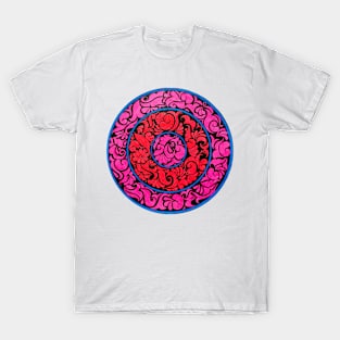 Handmade red, pink and blue mandala drawing T-Shirt